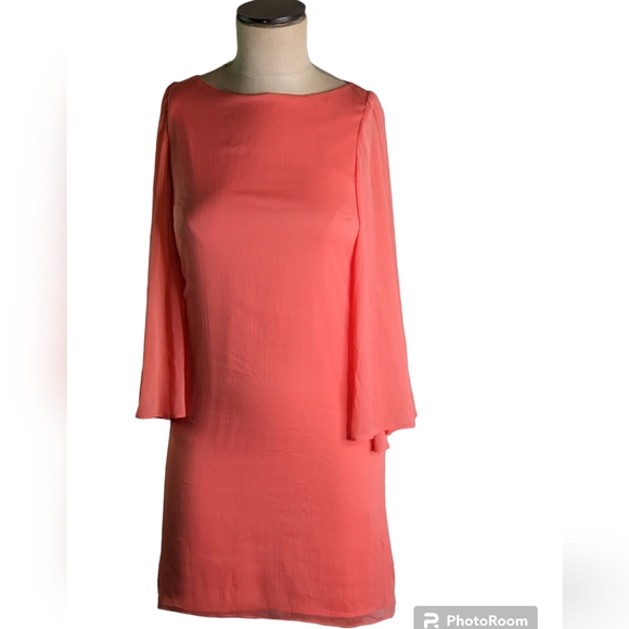 Alice + Olivia Peach Orange Crepe Cold Shoulder Dress, SP